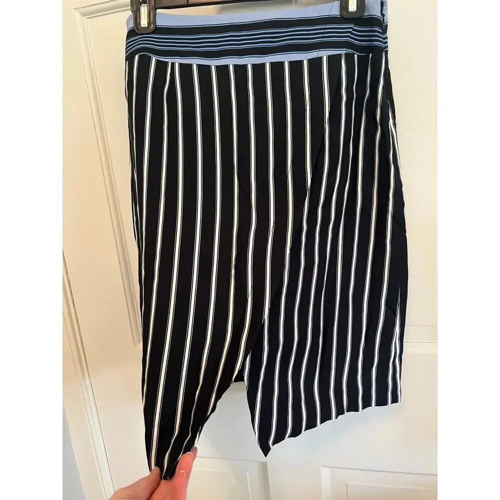 NEW Ann Taylor Loft Pinstripe Faux Wrap Skirt Black Blue Stripe Women's 2 P Work - Picture 12 of 13